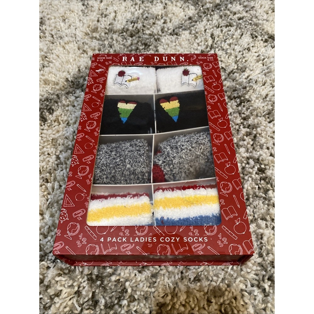 New Rae Dunn 4-gift box set‎ women's fuzzy Sock Set Teacher themed